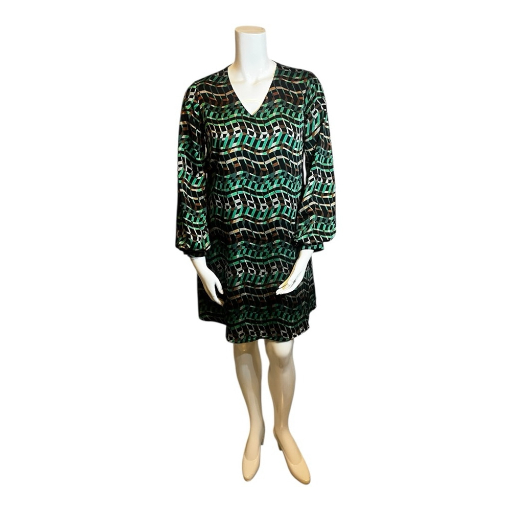 Joseph Ribkoff Black/Multi Satin A-Line Dress, Style 233272, US 6 - Picture 3 of 16
